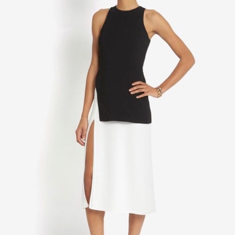 A.L.C. Mer Slit Black & White Cocktail Midi Dress